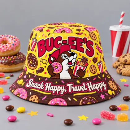 Buc-ee's Colorful Sweet Snack Printed Bucket Hat For Fun Road Trip Stops NDN flat