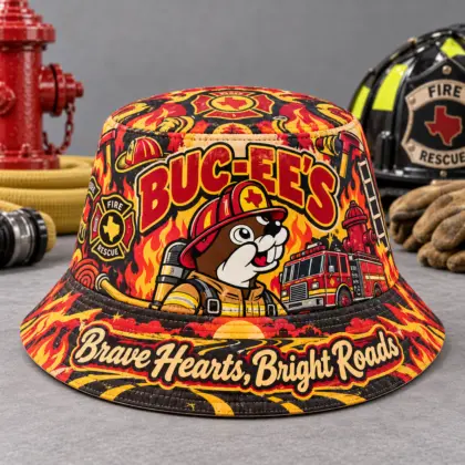 Buc-ee's Jungle Leaves Leopard Printed Bucket Hat For Wild Tropical Adventure Days NDN flat
