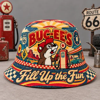 Buc-ee's Starry Night Camping Printed Bucket Hat For Peaceful Mountain Getaways NDN flat
