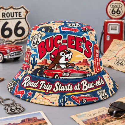 Buc-ee's Celestial Moon Stars Printed Bucket Hat For Dreamy Night Sky Fans NDN flat