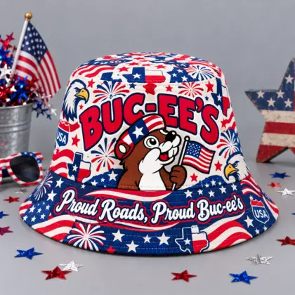 Buc-ee's Autumn Leaves Pumpkin Printed Bucket Hat For Cozy Fall Adventure Days NDN flat