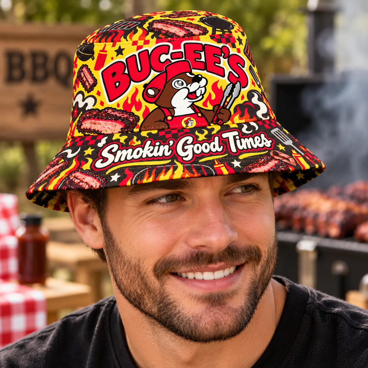 Buc-ee's Golden Sunflower Garden Printed Bucket Hat For Bright Summer Adventure Days NDN worn