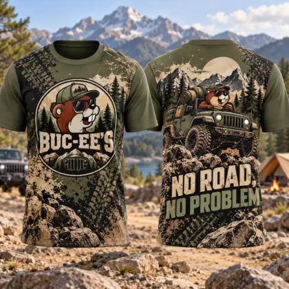 Buc-ee's Muddy Offroad Jeep 3D Shirt For Adventurers Who Make Their Own Route NDN flat front and back