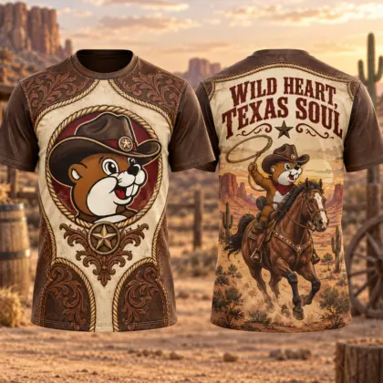 Buc-ee's Cowboy Horse Western 3D Shirt For Wild Hearts With A Texas Soul NDN flat front and back
