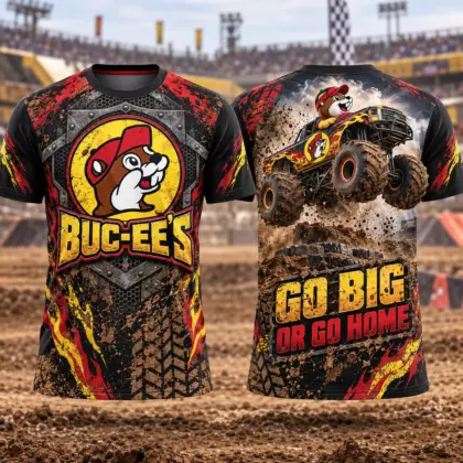Buc-ee's Monster Truck Red Flames 3D Shirt For Fans Who Always Go Big NDN flat front and back