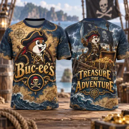 Buc-ee's Pirate Beaver Treasure Map 3D Shirt For Adventurers Sailing Toward New Stories NDN flat front and back