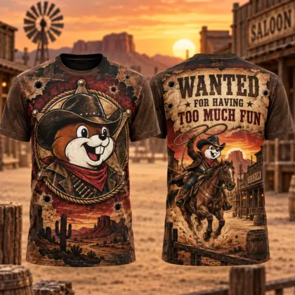 Buc-ee's Western Wanted Cowboy 3D Shirt For Outlaws Having Too Much Fun NDN flat front and back