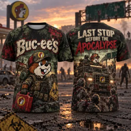 Buc-ee's Apocalypse Survival Truck 3D Shirt For Fans Of Rugged Roadside Adventures NDN flat front and back