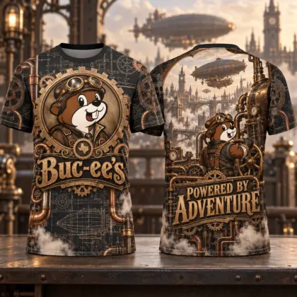 Buc-ee's Steampunk Beaver Airship 3D Shirt For Explorers Powered By Curious Adventures NDN flat front and back