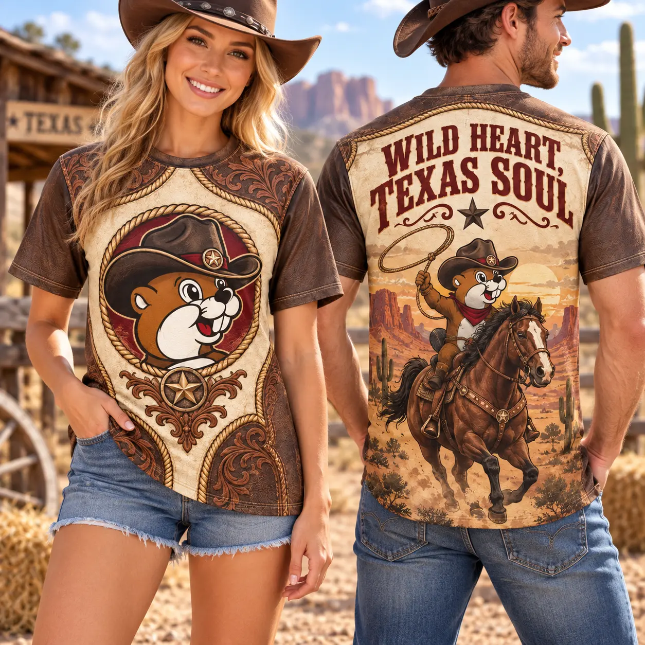 Buc-ee's Cowboy Horse Western 3D Shirt For Wild Hearts With A Texas Soul NDN worn front and back