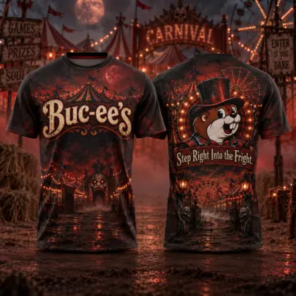 Buc-ee's Dark Carnival Clown T-Shirt For Halloween Fans Ready To Step Into The Fright NDN flat front and back
