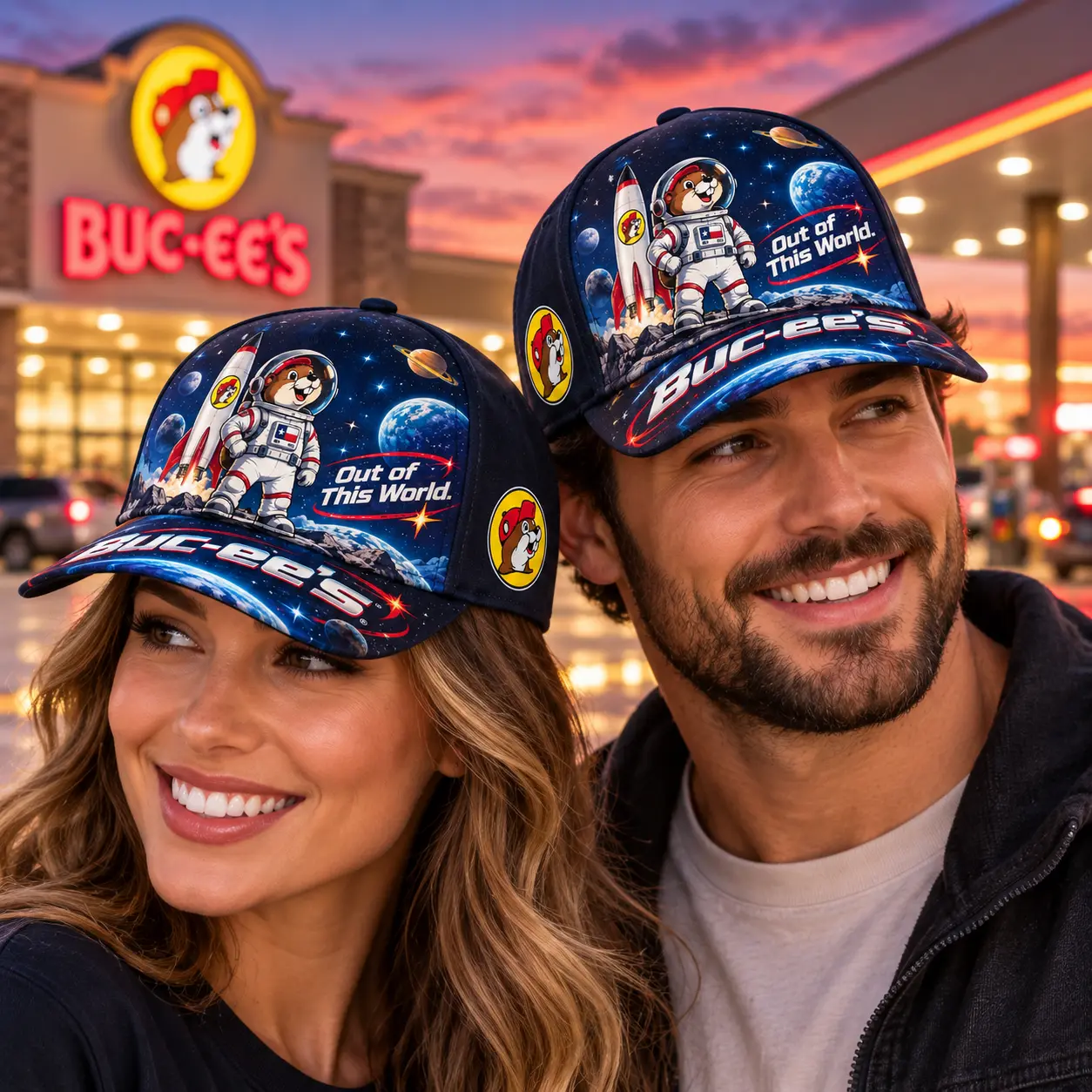Buc-ee's Astronaut Beaver Rocket Print Baseball Cap For Fans Of Out Of This World Adventures NDN worn cap
