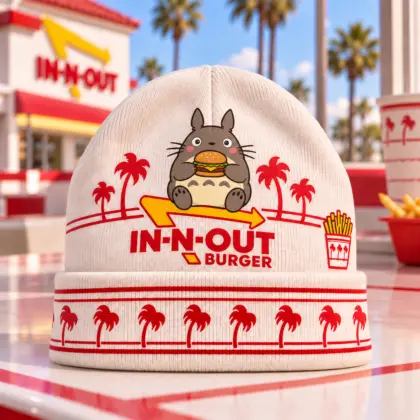 IN-N-OUT Totoro Burger And Red Palm Beanie For Forest Spirit Fans On Food Adventures NDN flat