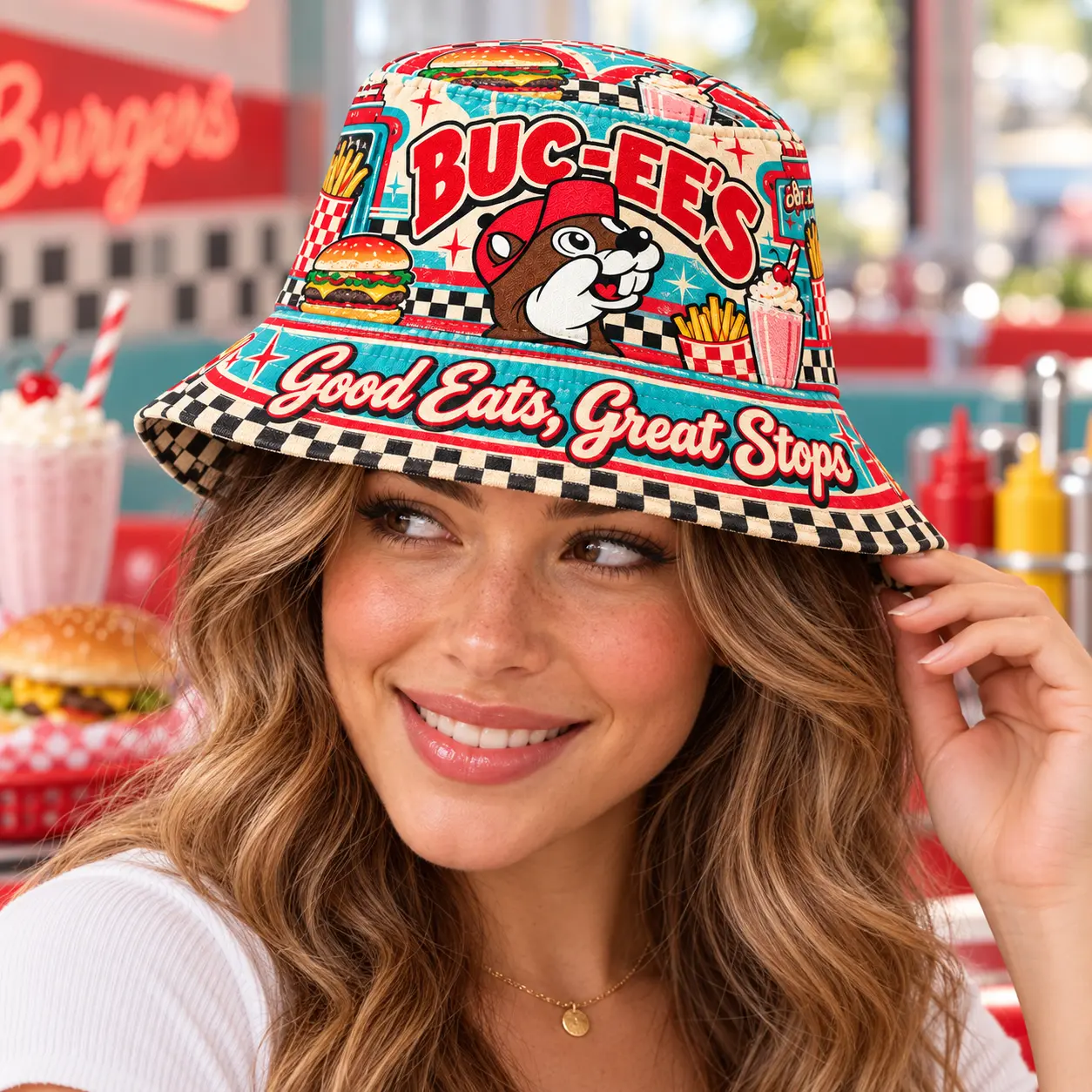 Buc-ee's Woodland Hiking Trail Printed Bucket Hat For Outdoor Weekend Adventure Fans NDN worn