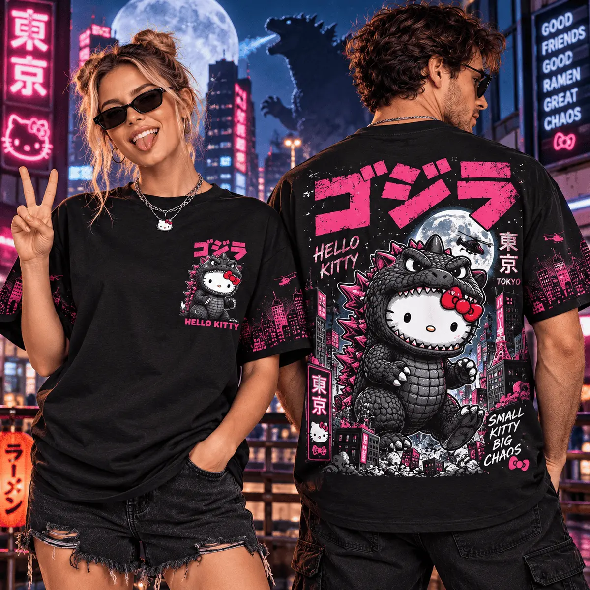 Hello Kitty Godzilla Tokyo Chaos 3D Shirt NHH