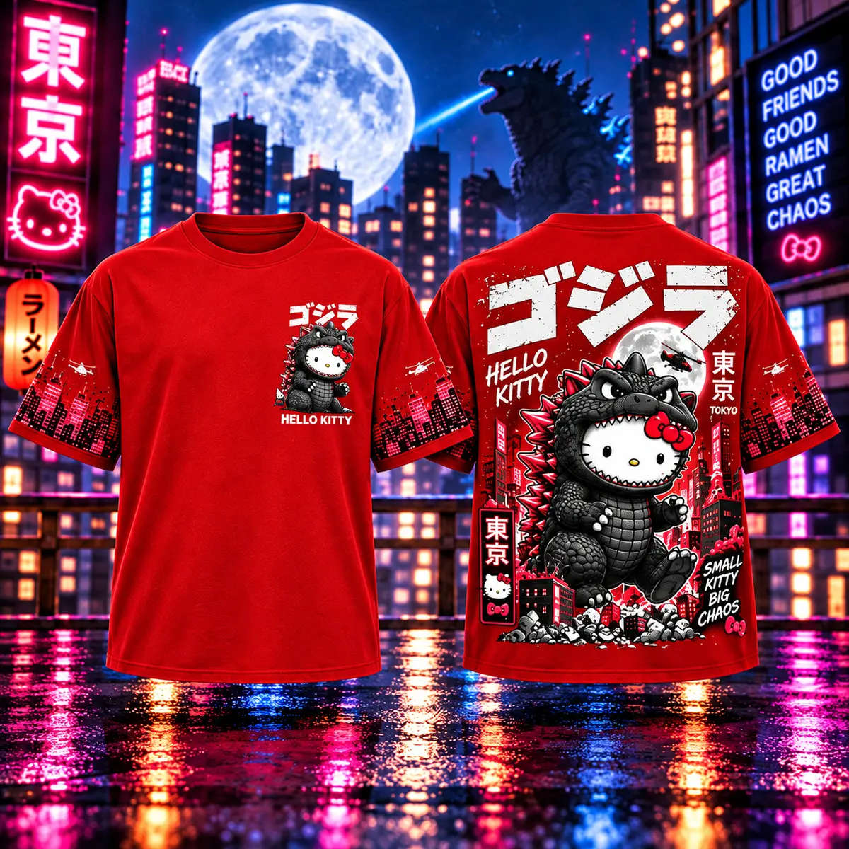 Hello Kitty Godzilla Tokyo Chaos 3D Shirt NHH - Image 6