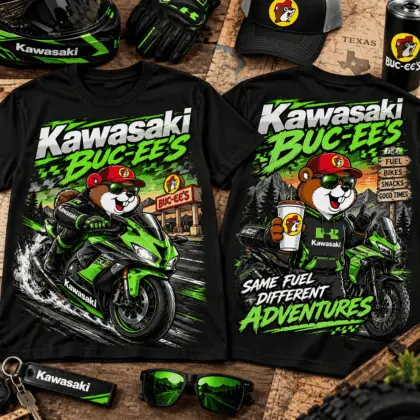 Buc-ee's Kawasaki Green Motorcycle Adventure 3D Shirt for Road Trip Fans NTH1