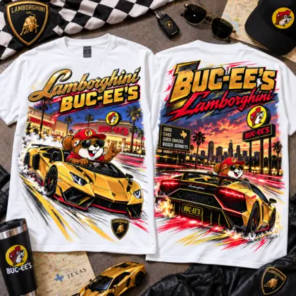 Buc-ee's Lamborghini Golden Supercar Adventure 3D Shirt for Road Trip Fans NTH1
