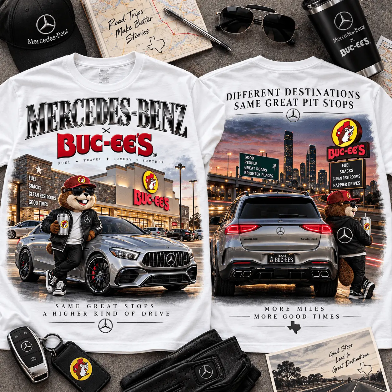 Buc-ee's Mercedes Benz Road Trip 3D Shirt for Luxury Car Fans NTH1 - Image 2