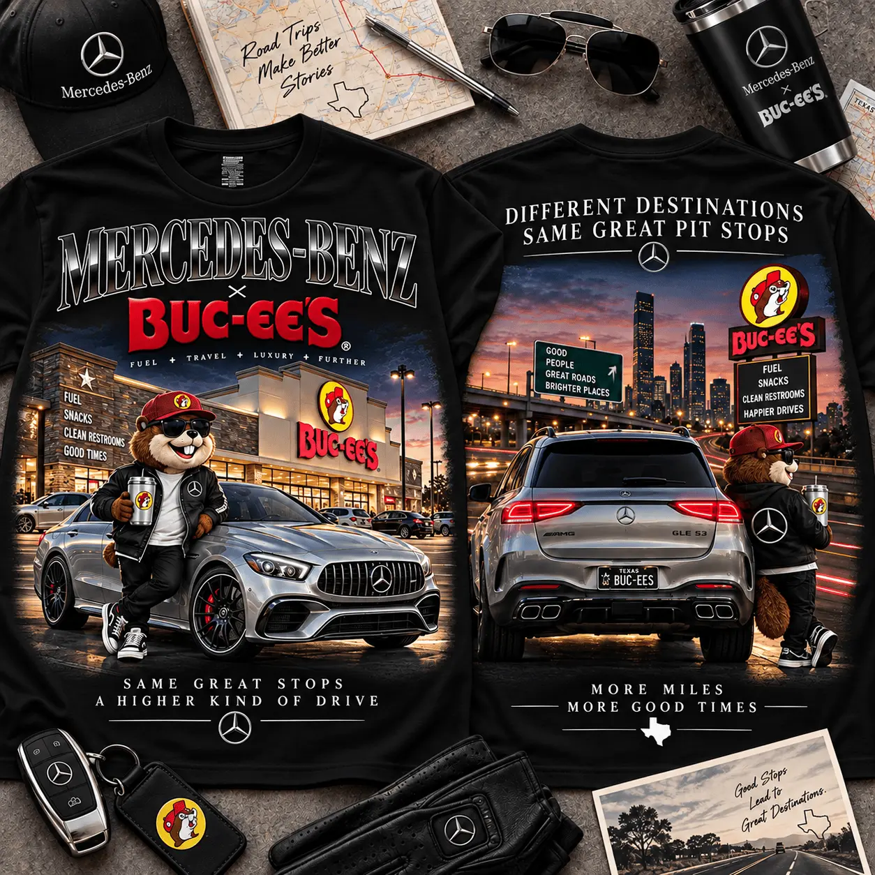 Buc-ee's Mercedes Benz Road Trip 3D Shirt for Luxury Car Fans NTH1