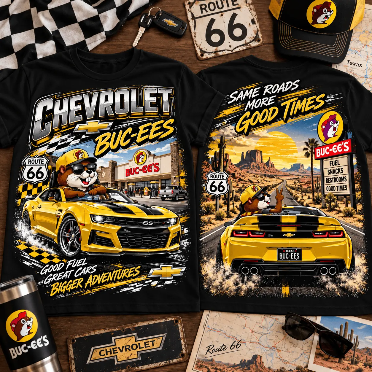 Buc-ee's Chevrolet Route 66 Adventure 3D Shirt for Car Fans NTH1