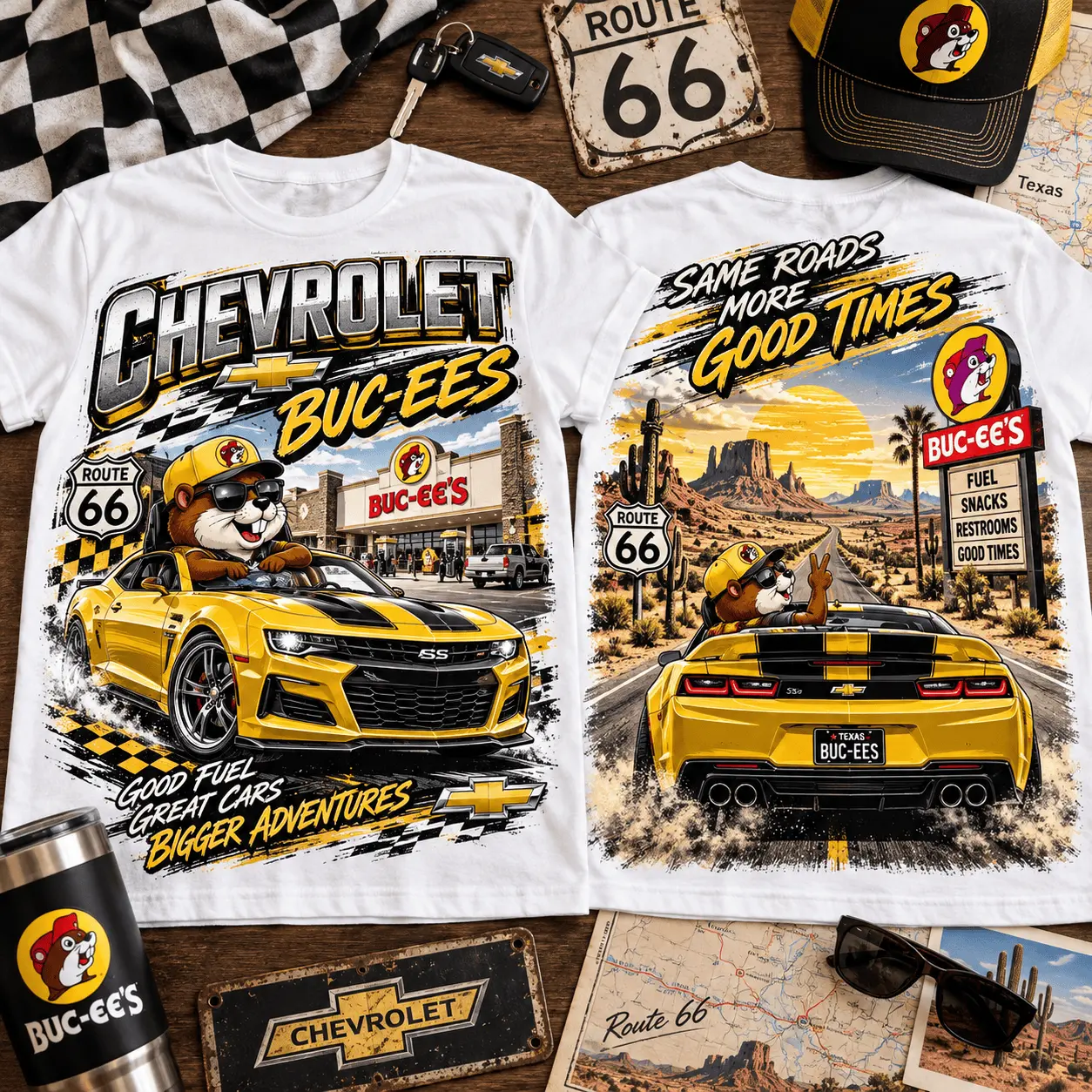 Buc-ee's Chevrolet Route 66 Adventure 3D Shirt for Car Fans NTH1 - Image 2