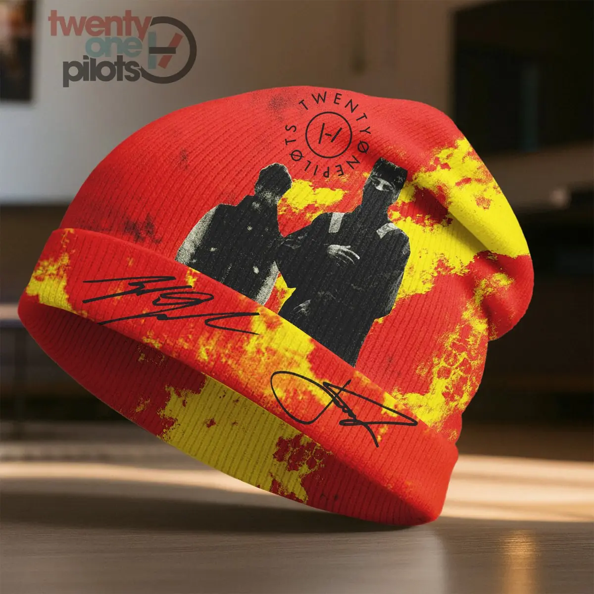 Twenty One Pilots Patchwork Logo Colorblock Beanie Hat for Fans Who Bring the Energy NY - Image 3