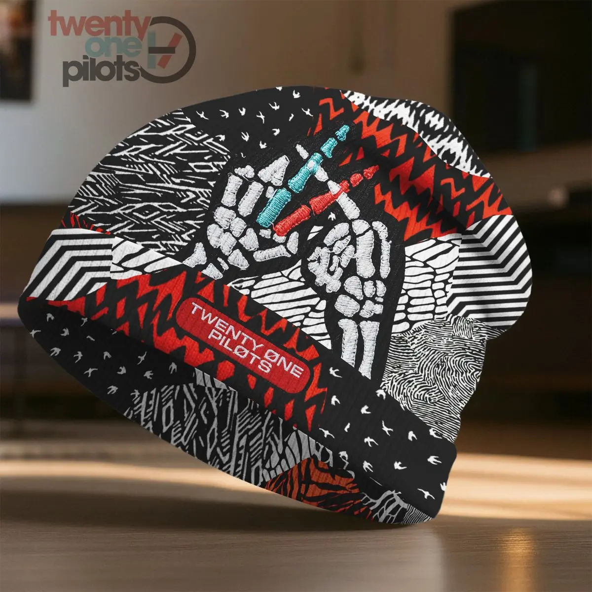 Twenty One Pilots Patchwork Logo Colorblock Beanie Hat for Fans Who Bring the Energy NY - Image 4
