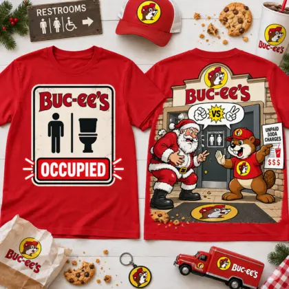Buc-ee's Santa Restroom Showdown Occupied Funny Christmas T-Shirt NNK