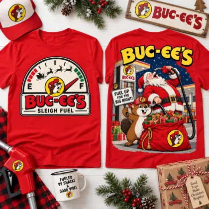 Buc-ee's Santa Sleigh Fuel Fuel Up For The Big Night Christmas T-Shirt NNK