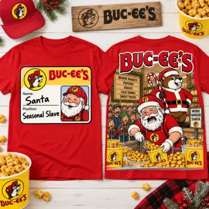 Buc-ee's Santa Seasonal Slave Funny Christmas Employee T-Shirt NNK