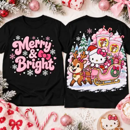 Buc-ee's x Hello Kitty Merry & Bright Christmas 3D Shirt For Hello Kitty Lovers NNK