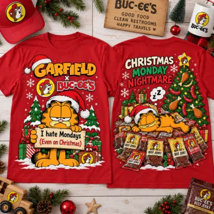 Buc-ee's x Garfield Christmas Monday Nightmare 3D Shirt For Garfield Lovers NNK