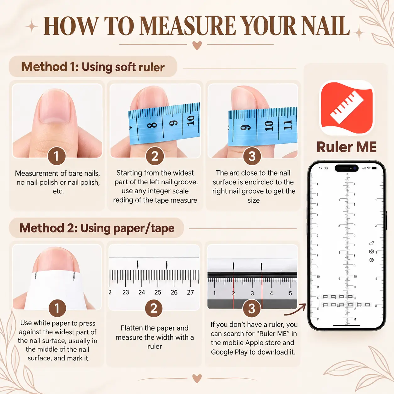Buc-ee's press-on nails with beaver logos, Beaver Nuggets, Texas symbols, travel slogans, and snack-stop graphics chart measure