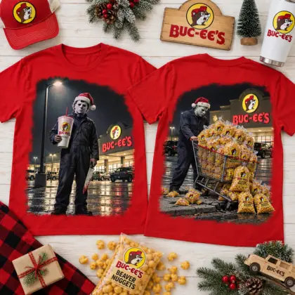 Buc-ee's Michael Myers Christmas Beaver Nuggets Shopping 3D Shirt For Horror Lovers NNK