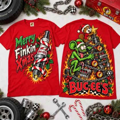 Buc-ee's Rat Fink Merry Finkin Xmas Flaming Tire Christmas Tree 3D Shirt For Rat Fink Lovers NNK