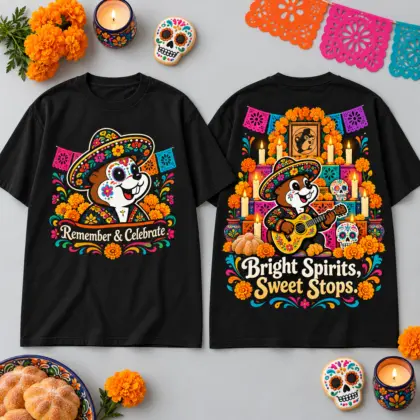 Buc-ee's Day Of The Dead Bright Spirits T-Shirt For Colorful Remembrance And Sweet Stops NDN flat
