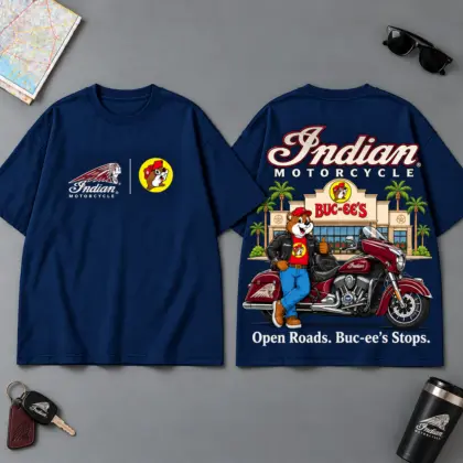 Buc-ee's Indian Open Roads Buc-ee's Stops 3D T-Shirt For Motorcycle Adventure Riders NDN Navy