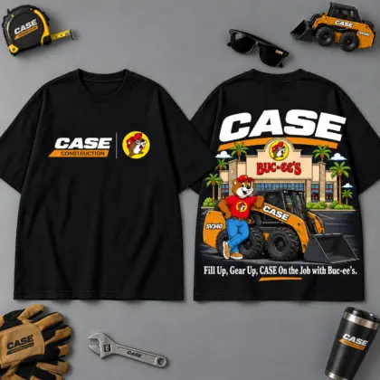Buc-ee's CASE Construction Collage 3D T-Shirt For Heavy Equipment Road Trip Collectors NDN Black