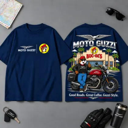Buc-ee's Moto Guzzi Good Roads Great Coffee Good Style 3D T-Shirt For Motorcycle Adventure Riders NDN Navy