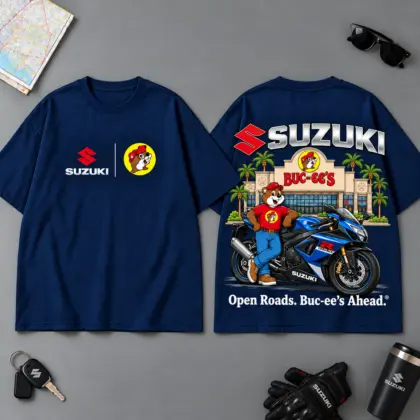 Buc-ee's Suzuki Open Roads Buc-ee's Ahead 3D T-Shirt For Motorcycle Adventure Riders NDN Navy