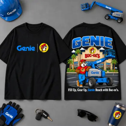 Buc-ee's GENIE Construction Collage 3D T-Shirt For Heavy Equipment Road Trip Collectors NDN Black