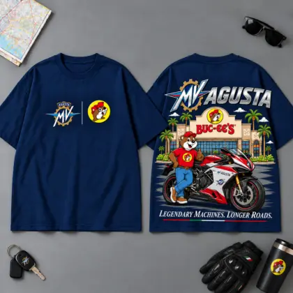 Buc-ee's MV Agusta Legendary Machines Iconic Roads 3D T-Shirt For Motorcycle Adventure Riders NDN Navy