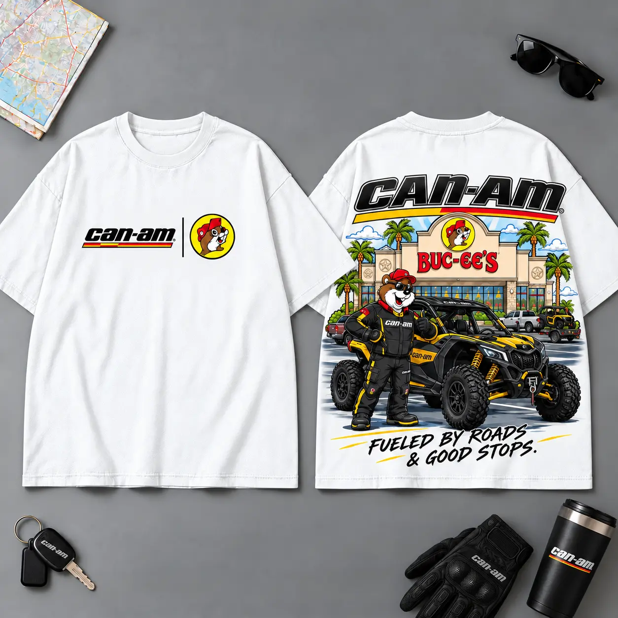 Buc-ee's Can-Am Pull Up Be Nice Good Spot 3D T-Shirt For Motorcycle Adventure Riders NDN White