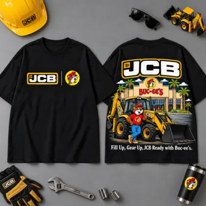 Buc-ee's JCB Construction Collage 3D T-Shirt For Heavy Equipment Road Trip Collectors NDN Black