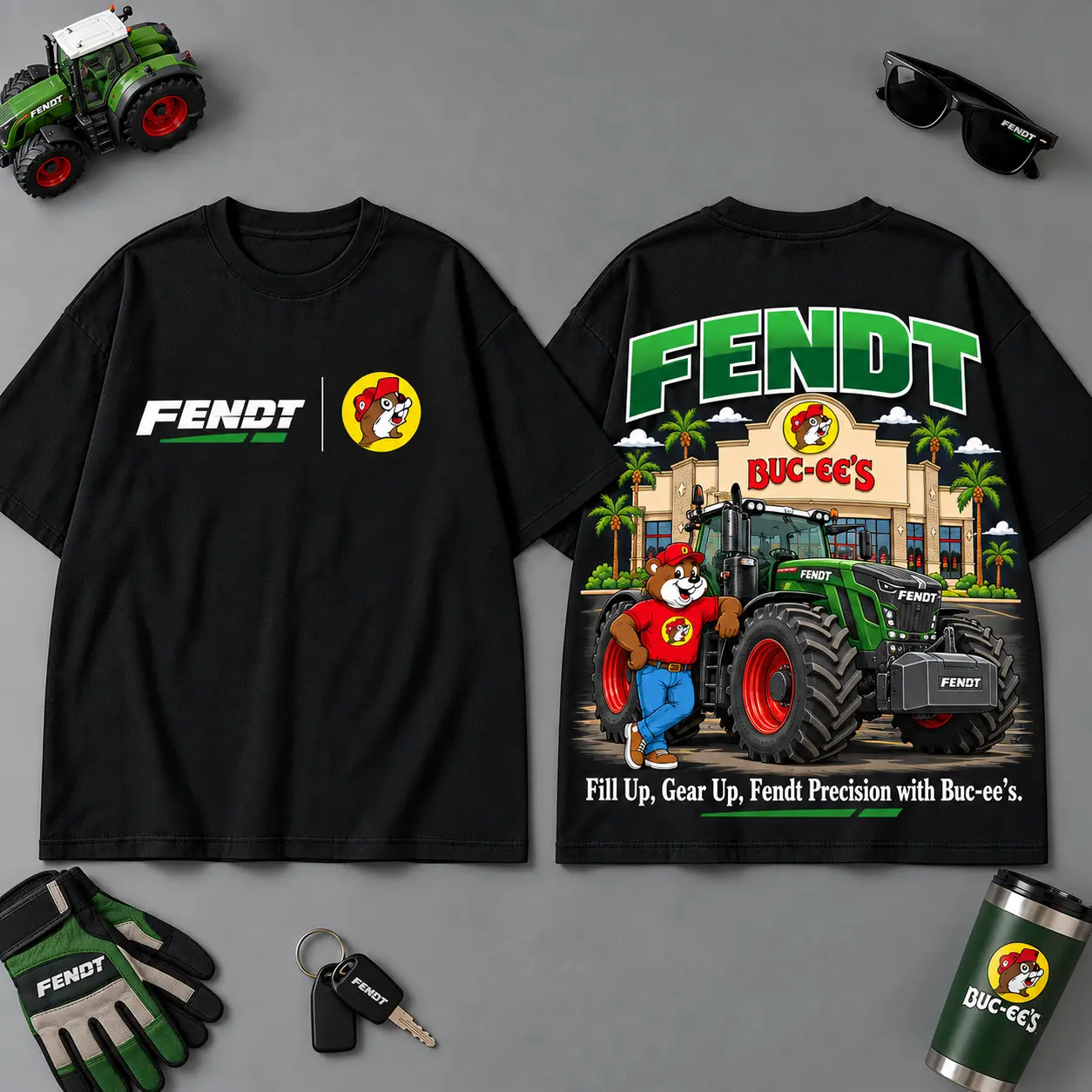 Buc-ee's FENDT Construction Collage 3D T-Shirt For Heavy Equipment Road Trip Collectors NDN Black