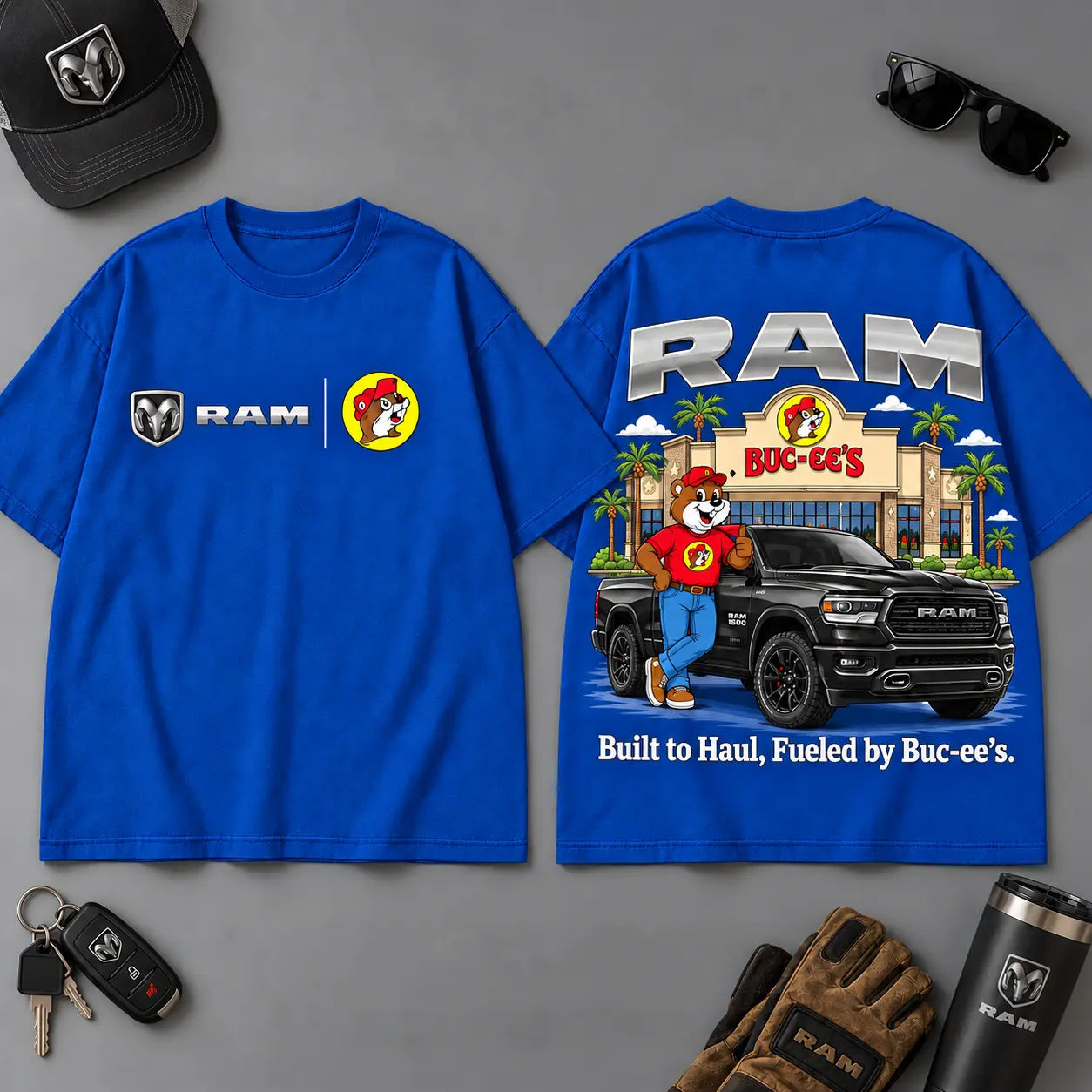 Buc-ee's RAM Built To Haul Road Trip 3D T-Shirt For Truck Fans NDN Blue