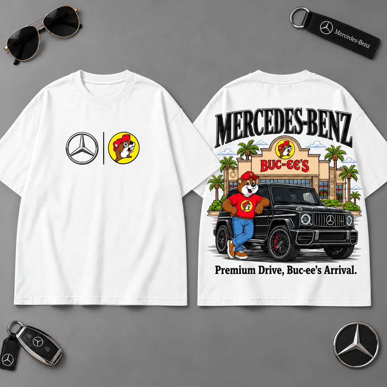 Buc-ee's Mercedes-Benz Precision Drive Road Trip 3D T-Shirt For Luxury Car Fans NDN White