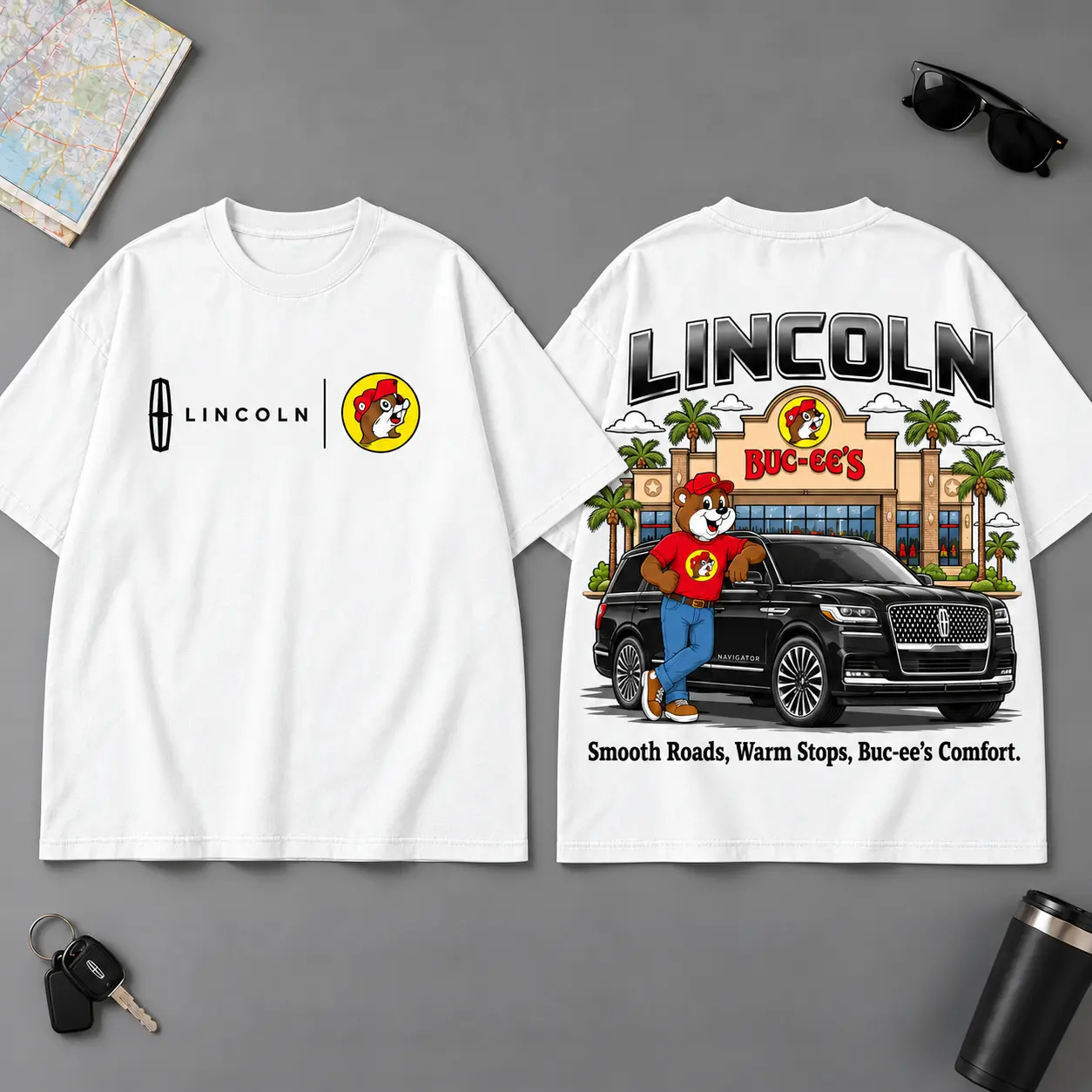 Buc-ee's Lincoln Refined Ride Road Trip 3D T-Shirt For Luxury Car Fans NDN White