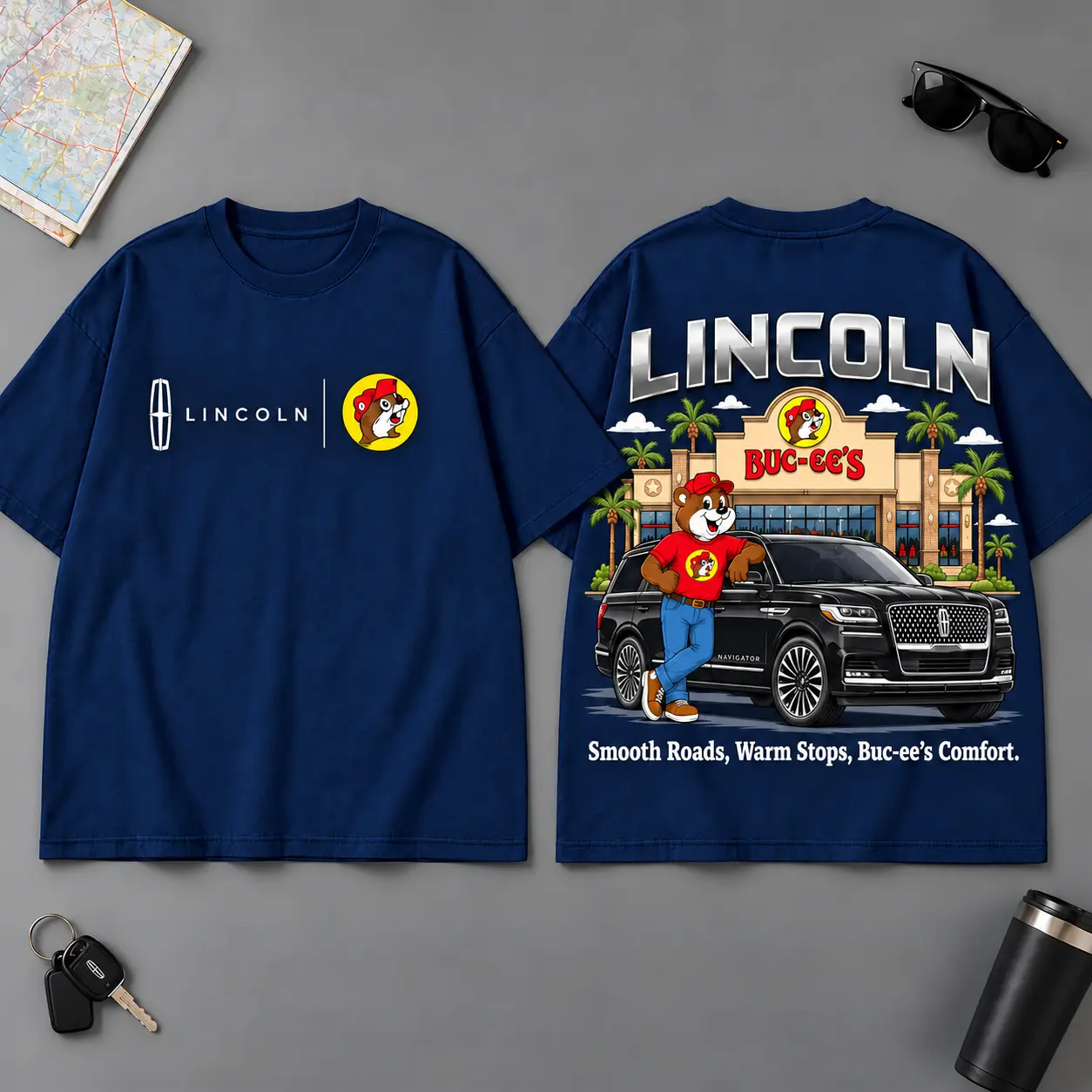 Buc-ee's Lincoln Refined Ride Road Trip 3D T-Shirt For Luxury Car Fans NDN Navy